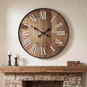 30 Inch Large Farmhouse Wall Clock with 3D Roman Numerals (Brown)
