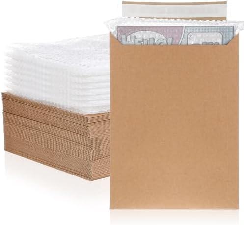 MotiMind 50 Pcs Comic Book Mailers Ship Envelopes Box 8.27 x 11.42 Inches with Bubble Protector, Flat Rigid Brown Kraft Paper Mailers with Self Adhesive Seal for Shipping Photos, Magazines