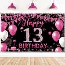 PHXEY Fabric 13th Birthday Banner Backdrop, Happy 13th Birthday Decoration for Girls Hot Pink, 13 Year Old Birthday Party Photo Booth Props Yard Sign Decor, Indoor Outdoor(6.1 x 3.6ft)