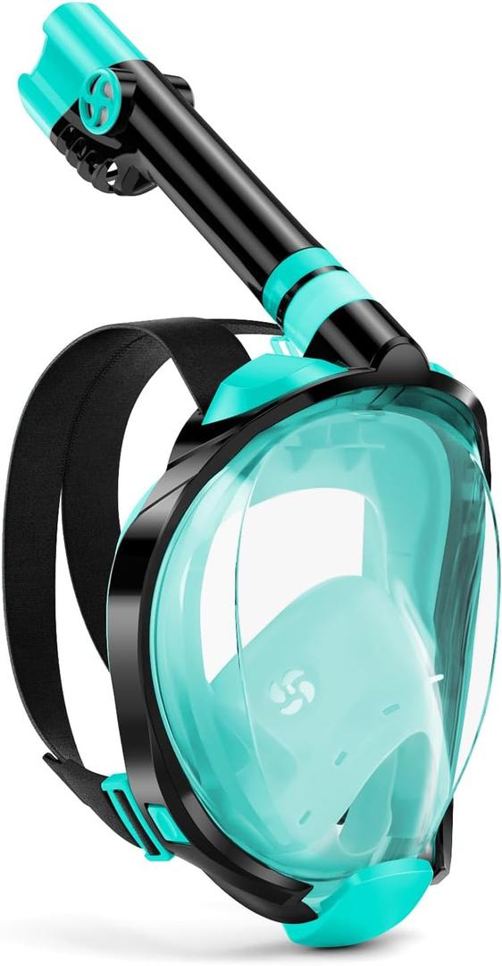 WSTOO Full Face Snorkel Mask, Dry Top Snorkeling Gear for Adults, 180° Panoramic Foldable Design with Camera Mount, Safe Mouth/Nose Breathing, Anti-Fog & Anti-Leak (Small-Medium, 1 Pack - Black/Green)
