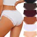 Knowyou Cotton Underwear for Women Cheeky Bikini Womens Underwear Pack Sexy Lace Wasit Hipster Brief Panties for Ladies (Small, A 6 Pack(black*1 White*1 Orange*1 Brown*1 Beige*1 Wine*1))
