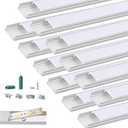 Glooglitter 12 Pack 3.3ft Pre-drilled Countersunk Hole LED Channel Diffuser U Light Strip Aluminum Track with Cover Screw End Cap Easy Cut Tight Flush Mounted Cabinet Tape Light Strip(Milky White), 3.3 ft x 0.49 in x 0.67 in