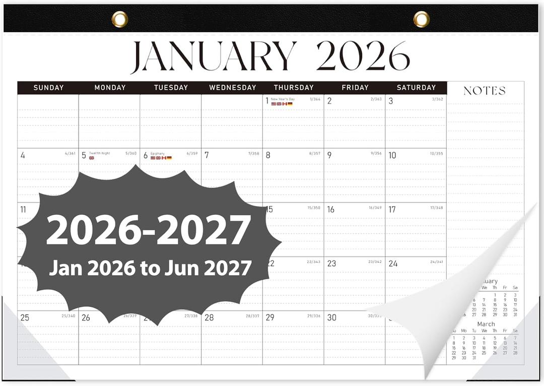 2026 Desk Calendar, 18 Monthly Calendar Runs from January 2026 to June 2027, Large 17" X 12" Desktop/Wall Calendars Easy Scheduling & Notes, Ideal for School, Home and Office - Classic Black