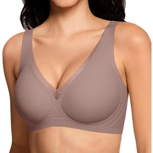 Deep V Wireless Jelly Bras for Women No Underwire Seamless Push Up Comfortable Tshirt Bralettes Everyday Bra (Large, Grey)