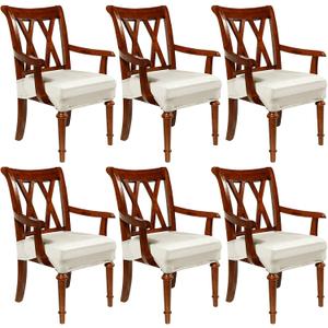 Havawish Large Dining Room Chair Seat Covers with Armrest Dining Chair Slip Covers Protectors(6 Pcs,Beige White)