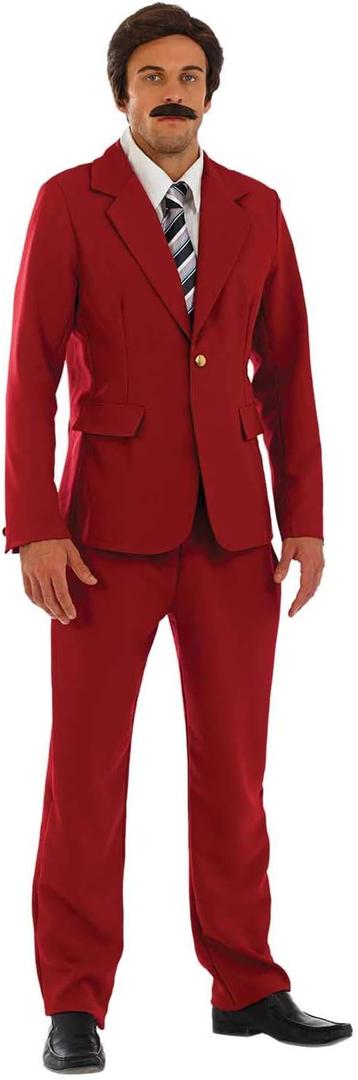 fun shack News Anchor Costume for Men, Newsreader Suit, Anchor Man Outfit, Professional Newsreader Halloween Costumes for Men (Medium, Red)