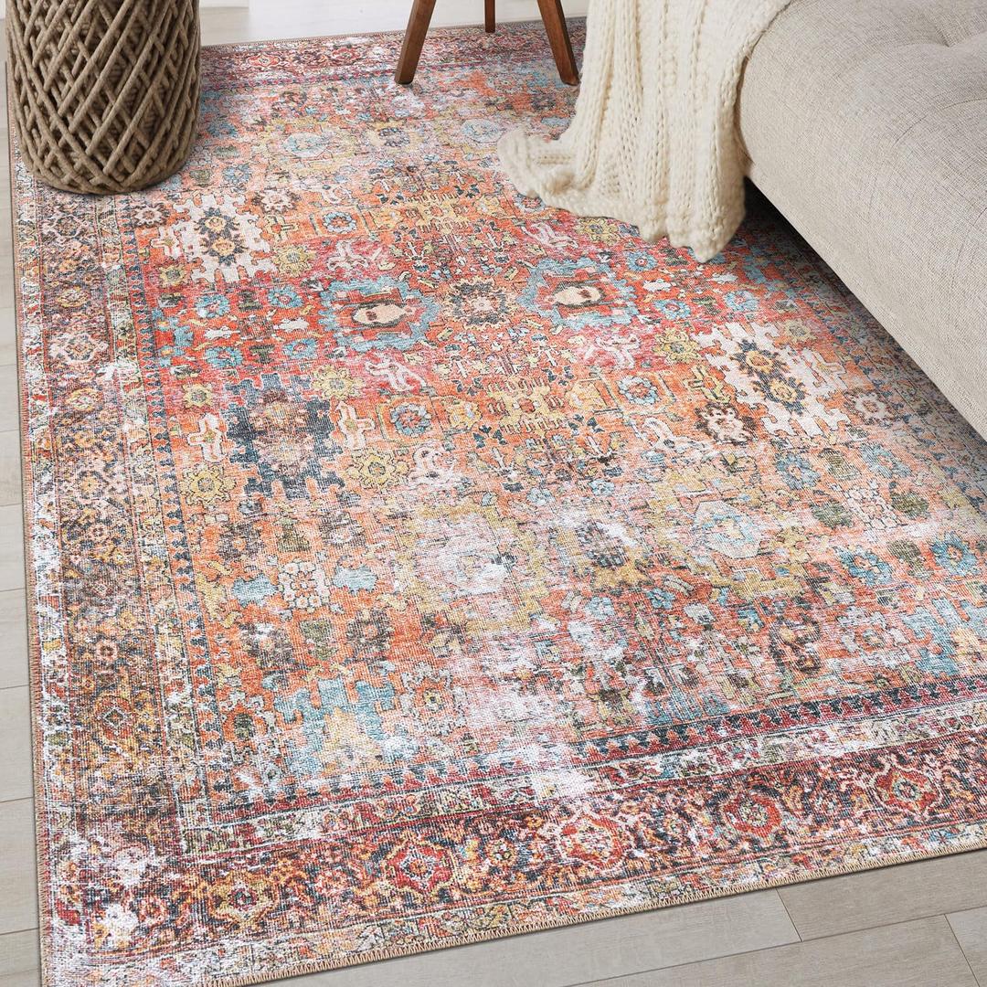 Rugshop Transitional Distressed Machine Washable Non Slip Area Rug Ideal for Living Room, Bedroom,Kitchen,Entryway,Dining Room,Office 3'3" x 5' Multi