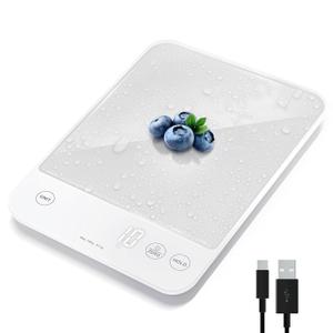 Etekcity Food Kitchen Scale, 22lb Digital Weight Scale Grams and Ounces Rechargeable Waterproof Tool for Weight Loss, Cooking, Baking, Meat, Bread, Large 0.05oz/1g Accuracy White