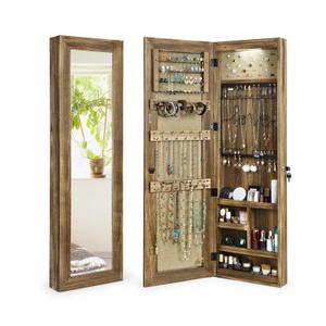 SRIWATANA Jewelry Armoire Cabinet, Solid Wood Jewelry Organizer with Full Lenght Mirror