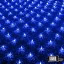 FUNPENY Christmas Net Lights, 9.8ft x 6.6ft 200 LED Mesh Decor Clear Wire with 8 Modes Waterproof Connectable Xmas Decorations for Outdoor Outside Bushes Yard Lawn Patio Tree Garden Party (Blue)