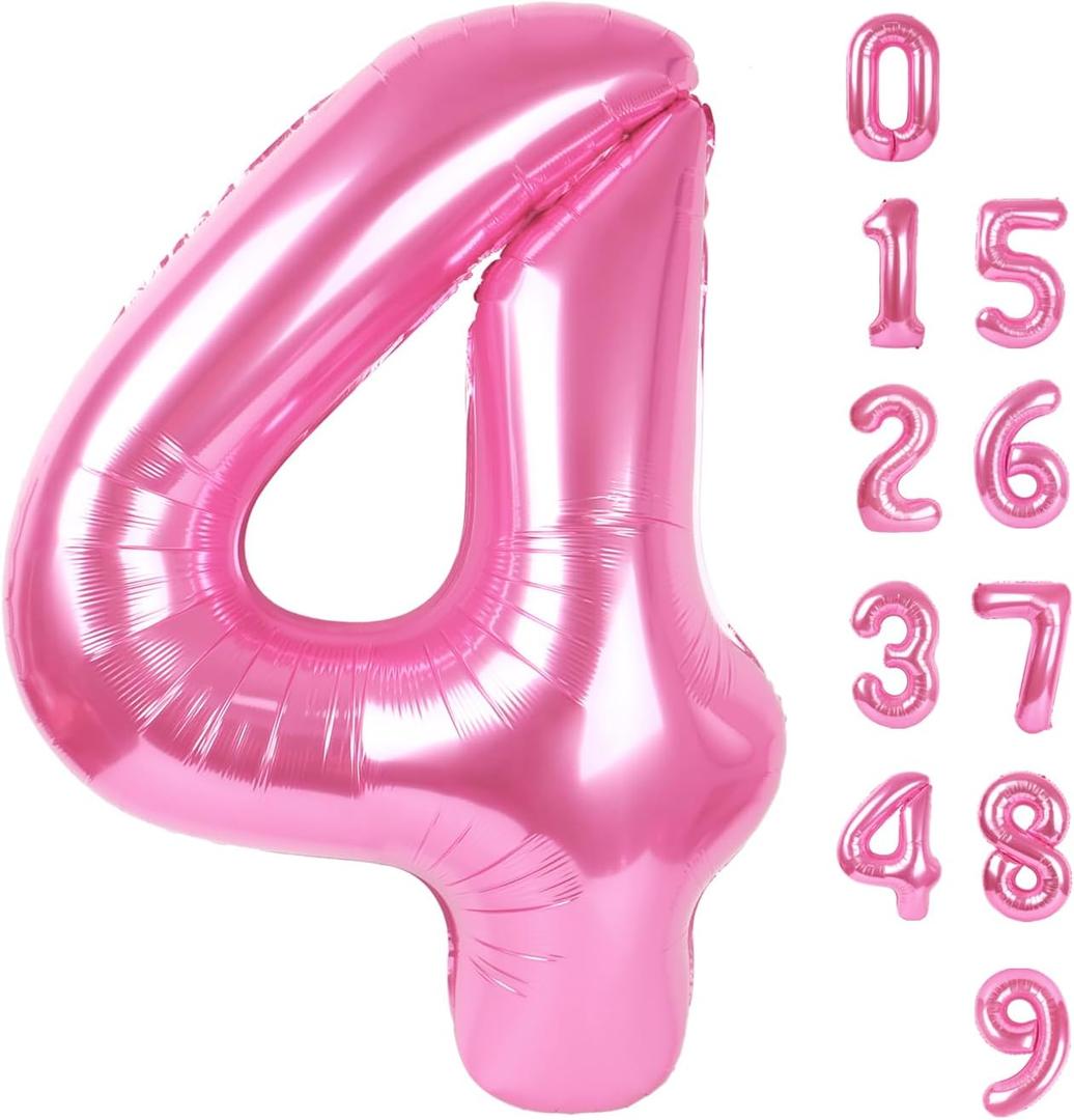 Pink 4 Balloon, 4th Birthday Decorations Girl, Number 4 Balloons for 4th 14 Boy, Happy 40th Birthday Party Decorations Women, Number Balloons 40 Inch for Graduations Anniversary