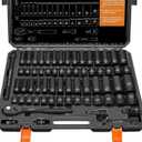 Impact Socket Wrench Set 1/2" Drive - Trivd Frol 65pcs Impact Socket Set Metric and Standard Full, Metric Socket Set 8-24mm & SAE Socket Set 3/8"-1-1/4", Shallow & Deep Socket Set, Extensions, Adapter