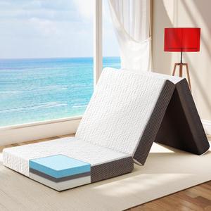 Hanherry 4 Inch Foldable Mattress Twin Size, Tri-Folding Portable Memory Foam Topper Floor Bed with Storage Bag, Washable Cover for Travel, Camping, RV, Guest