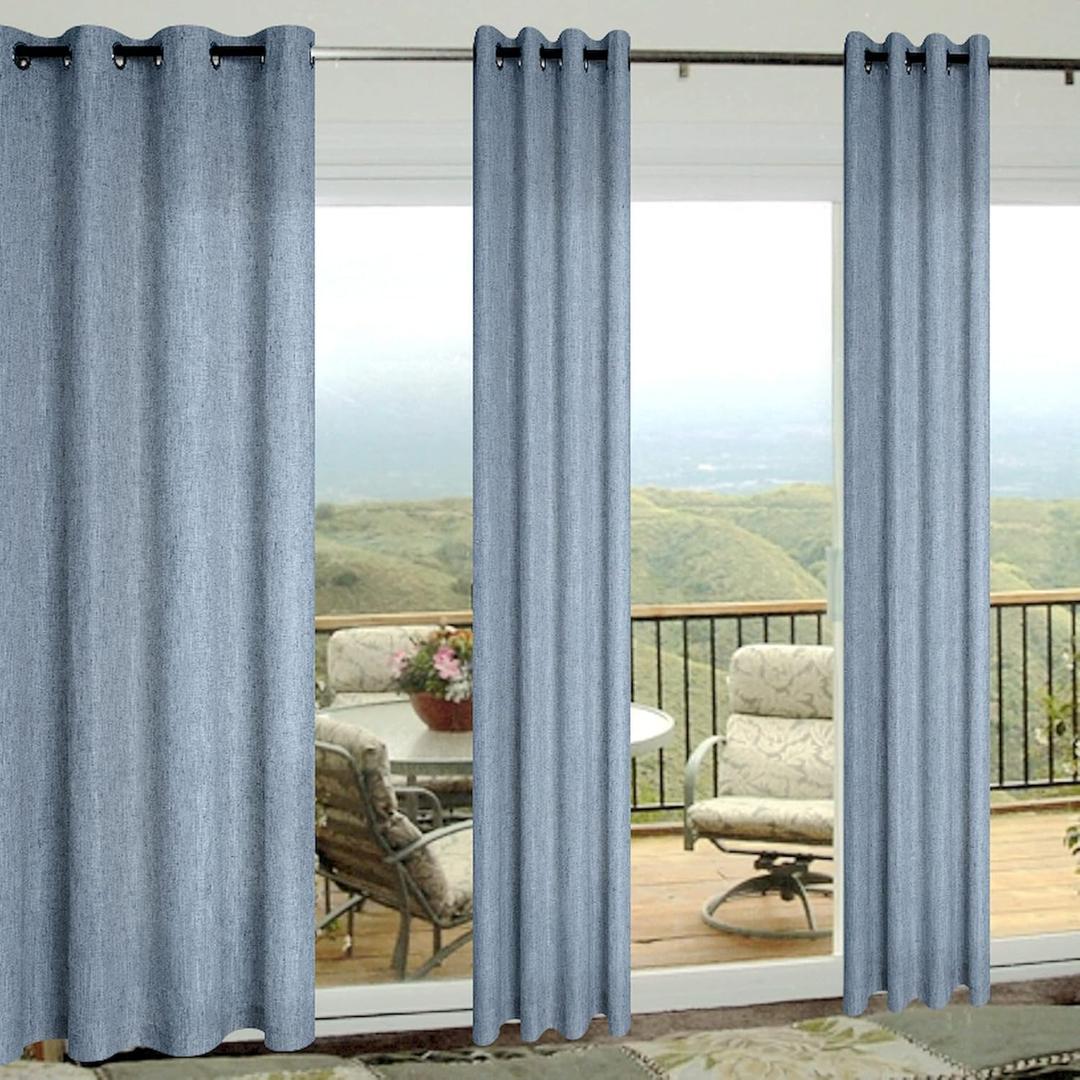 Pitalk Blue Curtains 108 Inches Long for Sliding Glass Door 2 Panels Set Grommet Linen Light Filtering Semi Sheer Curtains for Living Room Back Door Backyard 52x108 Inch Length Grey Dusty Blue