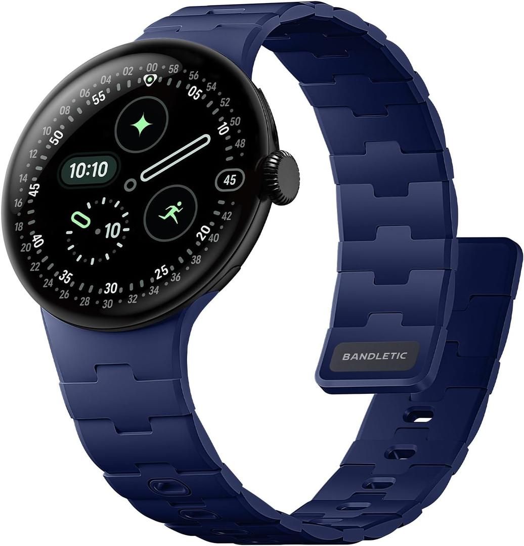 Bandletic Magnetic Silicone Bands Compatible with Google Pixel Watch 4/3/2/1 41mm for Women and Men, Rugged Soft Sport Strap Replacement Wristband (Navy Blue)