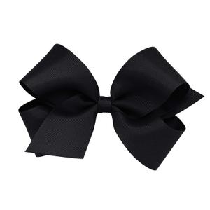 Wee Ones Girls' Classic Grosgrain Hair Bows with Plain Wrap Center, No-Slip Hair Clip, Handmade, Black, Medium