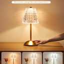 Cordless Touch Table Lamp, 3500mAh LED Rechargeable Small Dask Lamp, 3 Colors Dimmable Battery Operated Crysta Lamp for Bedroom Restaurant Kitchen Home Decor, Gold