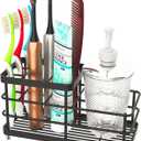 Toothbrush Holder for Bathroom, Stainless Steel Multi-Functional 6 Slots Toothbrush Razor Holder Bathroom Accessories Organizer, Black, L