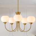 Modern Globe Chandelier 5 Light Mid Century White Milk Glass Vintage Sputnik Hanging Chandeliers Gold Pendant Light Fixtures for Dining Room Kitchen Living Room Bedroom