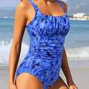 Aqua Eve One Piece Bathing Suit for Women Tummy Control Swimsuit Slimming Vintage Swimwear Blue Paisley 02 L