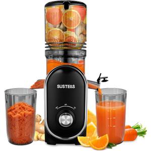 SUSTEAS Cold Press Juicer, 300W, 5.3" Large Feed Chute, 1.5L Capacity, Automatic Feeding, High Yield, Easy to Clean, Ideal for Whole Fruits & Vegetables, Black