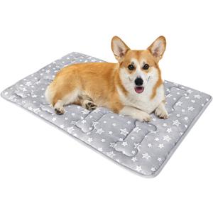 Dog Crate Mat (30" X 19"), Soft Dog Bed Mat with Cute Prints, Personalized Crate Pad, Anti-Slip Bottom, Machine Washable Kennel Pad (Grey)