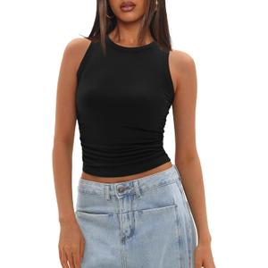Darong Womens Tank Tops Sleeveless Racerback High Neck Casual Basic Ribbed Fitted Tank Shirts (Medium, Black)