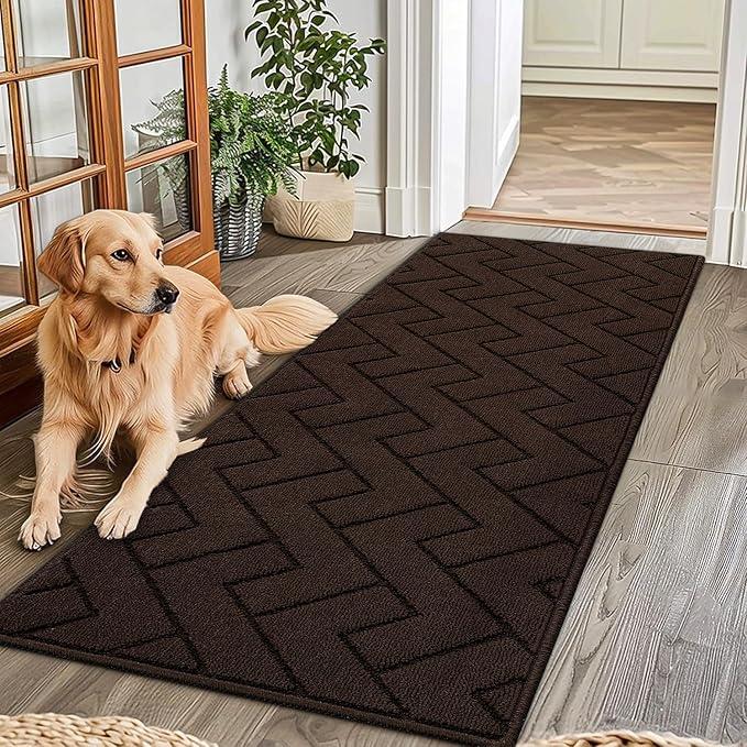 hicorfe Indoor Doormat, Front Back Door Mat Rubber Backing Non Slip Door Mats 24"x71" Absorbent Resist Dirt Entrance Doormat Inside Floor Mats for Entryway Washable Low-Profile(Coffee)