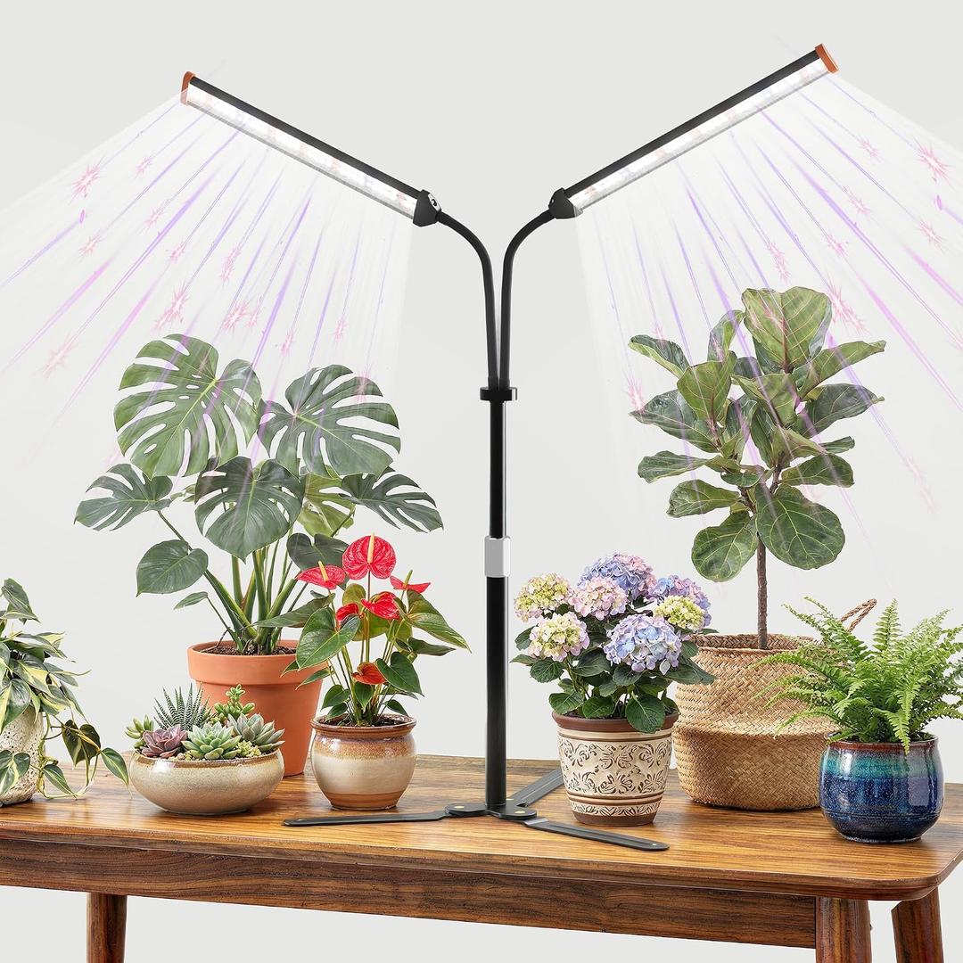 GooingTop Grow Light for Indoor Plants,5000K Full Spectrum Growing Plant Lamp with White Red Blue LED for Pots Succulents Seed Starting,Height Adjustable 10-32'' with Optional Dimming & Timer
