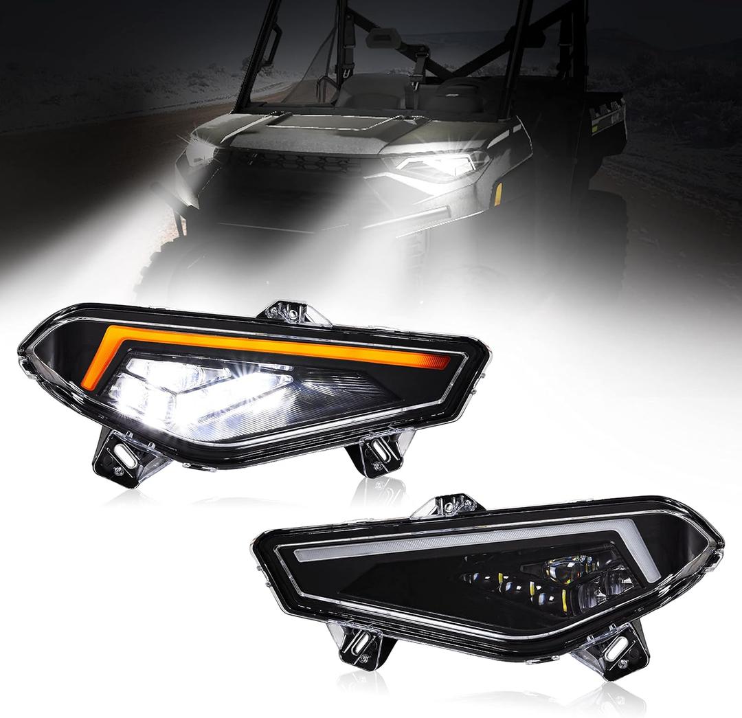 LED Headlights Assembly for Polaris Ranger 18-25, LED Front Lamps Head Lights with Daytime Running Lights Turn Signal light for Polaris Ranger XP 1000/Crew XP 1000 2018-2025 Accessories