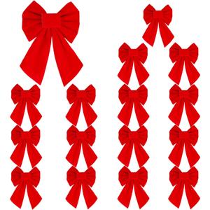 KIMOBER 16PCS Small Red Velvet Christmas Bows, 5 X 7 Inches Christmas Wreath Bows for Xmas Tree Garland Party Decoration
