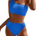 Bikini Sets for Women High Waisted 2 Piece Bestselling Swimsuit Ribbed One Shoulder Tummy Control Bathing Suit 2025 (Medium, Blue)