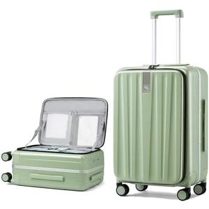 Hanke 26 Inch Large checked Luggage PC Hard Shell luggage Top Opening Aluminum Frame Travel Luggage Suitcases with Wheels for Woman Men.(Bamboo Green)