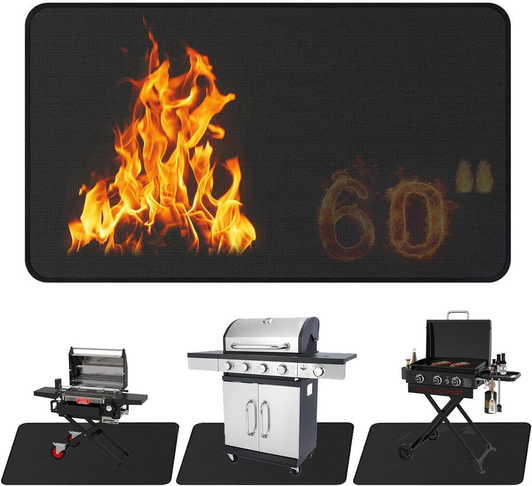 Large 60 x 40 Inch BBQ Under Grill Mat for Outdoor, Indoor Fireplace Mat Fire Pit Mat, Double-Sided Fireproof Grill Pad, Waterproof Under Pet Cage Mat