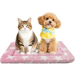 Dog Bed Mat Soft & Comfortable Dog Kennel Pad for Crate Durable Crate Bed & Mat for Dogs & Cats Ideal for Crate, Kennel, and Home Use (Big&Little Stars Pink, S(24"*18"*1.5"))