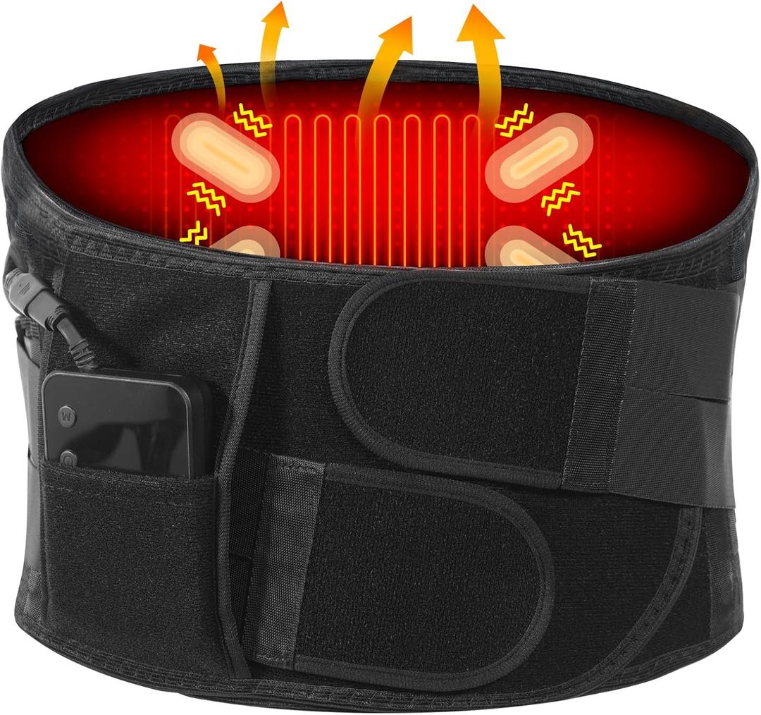 6xigouma Cordless Heating Pad Back Massager Brace for Lower Back Pain Relief, Heated Back Brace Vibration Wrap with Rechargeable Battery, Warmer Lumbar Support Belt with Massage for Cramps (XL)