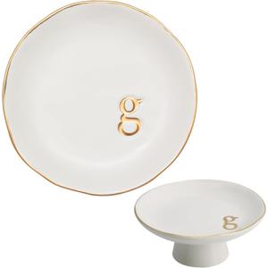 COLLECTIVE HOME - Ceramic Jewelry Tray, Decorative Monogram Jewelry Dish, Luxurious Trinket Tray with High Base, Birthday Mother's Day for Women (g)