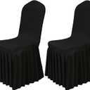 Babenest 2pcs Chair Cover with Long Skirt, Washable Universal Parson Chair Protector, Anti-Dirty Stretchy Dining Room Skirted Chair Slipcover Extended Version for Home, Hotel, Ceremony, Party(Black)