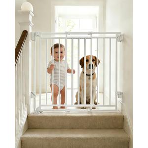 Baby Gate for Stairs & Doorways - Fits Openings 26 to 43 Inches Wide (Must Drill to Install) | 29" Extra Tall with No Bottom Bar | One-Handed Auto-Close Walk-Thru Gate for Kids & Pets, White