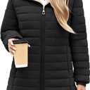 Women's Puffer Jacket with Hood, Lightweight Winter Quilted Jacket Outwear Down Coat Long Sleeve with Fleece Lining (Black)