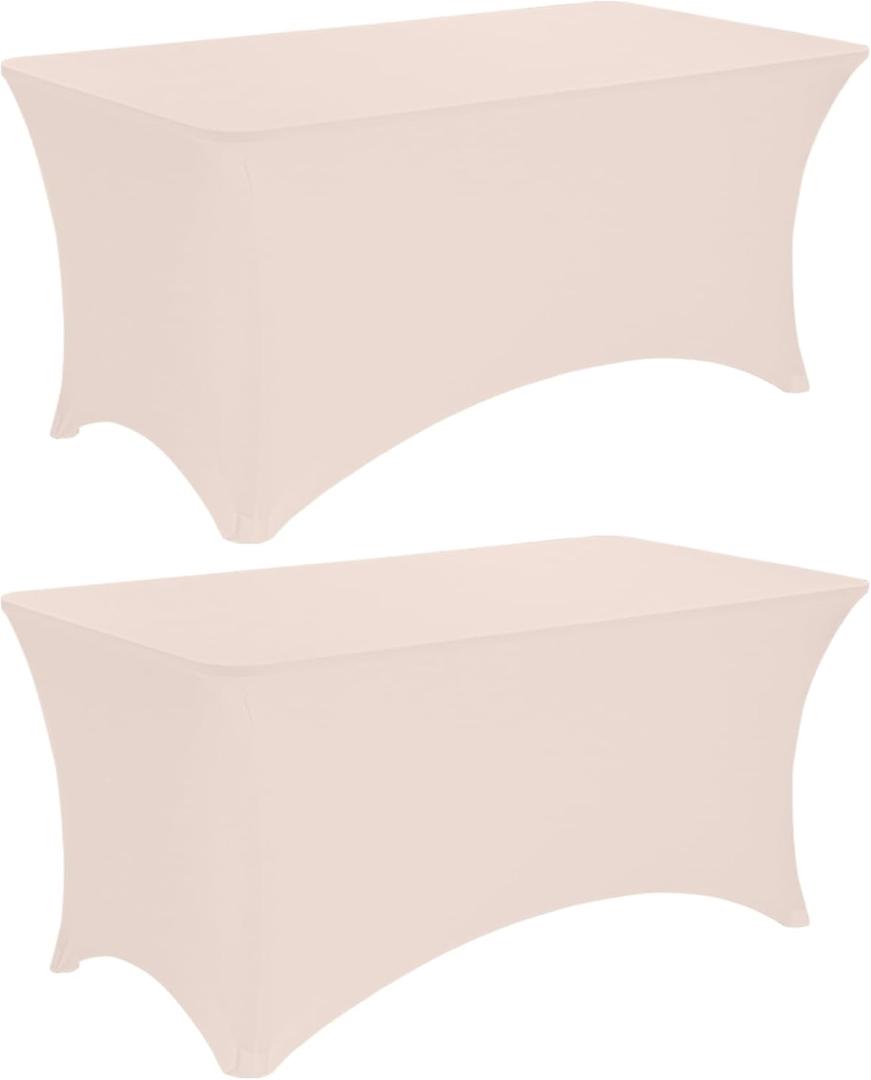 JALANCY 2 Pack 6FT Spandex Table Covers Washable Wrinkle Resistant Fitted Rectangle Tablecloth for Folding Table Wedding Party Birthday Banquet Bar EventsCameo Brown