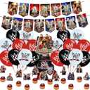 Wresting Birthday Decorations Include Happy Birthday Banner, Cake Topper and Cupcake Toppers, Balloons for Kids Party Supplies
