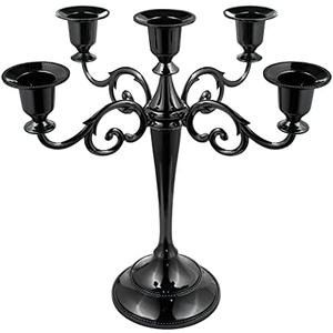 FANWNKI 5-Candle Metal Candelabra 10.2 Inch Tall Candlestick Candle Holders for Home Decor Wedding Christmas Church Halloween Party, Black