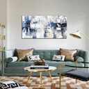 Prepeyssee White and Blue Abstract Canvas Wall Art for Living Room Bedroom Home Office Large Modern Grey Abstract Canvas Prints Picture Ready to Hang Size 20x40 (20L" x 40W", white)