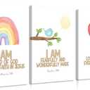 3Pcs Nursery Bible Verse Canvas Wall Art Colorful Rainbow Motivational Affirmation Wall Decor Pictures Christian Kids Scripture Introduction Posters Prints for Kids Room Nursery Home Decoration