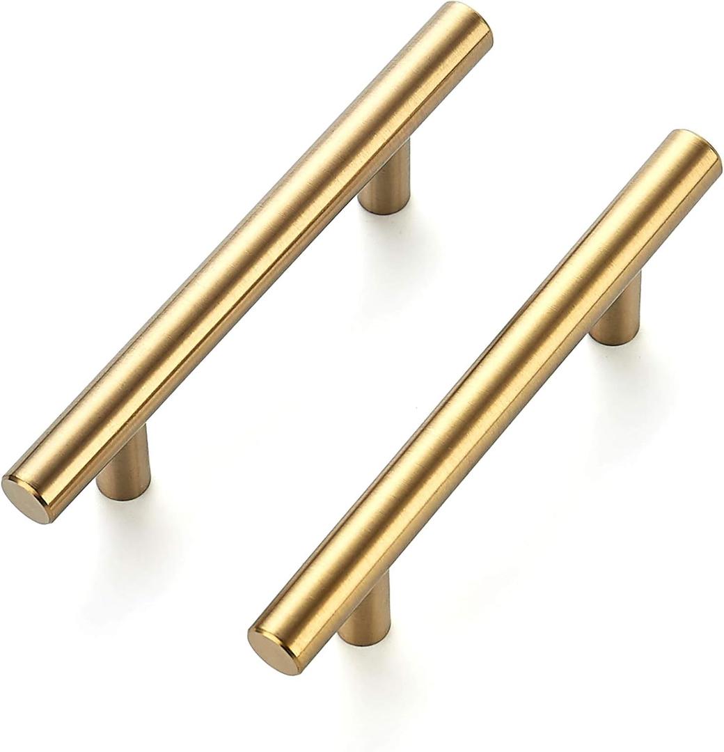 Ravinte 25 Pack 5 Inch Cabinet Pulls Brushed Brass Stainless Steel Kitchen Drawer Pulls Cabinet Handles 5Length, 3 Hole Center
