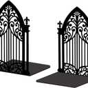 Peacoblue Metal Bookends for Shelves, Modern Decorative Heavy Duty Study Book Support Stoppers for Office, Desk, Shelf, Room 5.3"x4.3"x7.3" Cast Iron Simple Tall Bookends, 1 Pair (Gothic Gate)