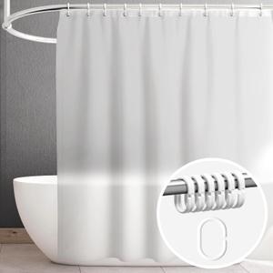 ikloo Waterproof Shower Curtain Liner with 12 Curtain Hooks, 54 x 72 Inch Premium PEVA Plastic Shower Curtains for Bathroom, Lightweight Standard Size Shower Liner, Machine Washable, Hotel Quality
