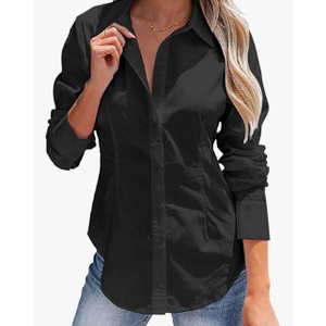 siliteelon Women's Button Down Shirts Long Sleeve Dress Shirts Wrinkle Free Collared Work Office Solid Blouses Corset Tops Black  Xl 28