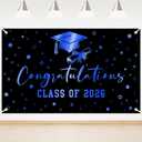 Lecheme Congratulations Graduation Banner Class of 2026 Backdrop Black Blue Congrats Grad Banner Party Background Prom Night Photo Booth Props Graduation Party Decorations 6x3.6 ft
